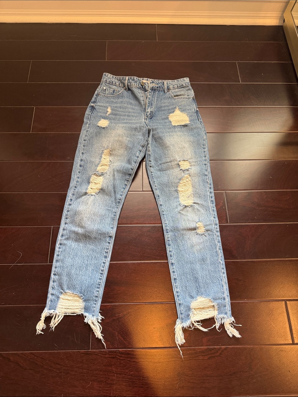 Tractr Light Blue Hi Rise Distressed Weekender Jeans
